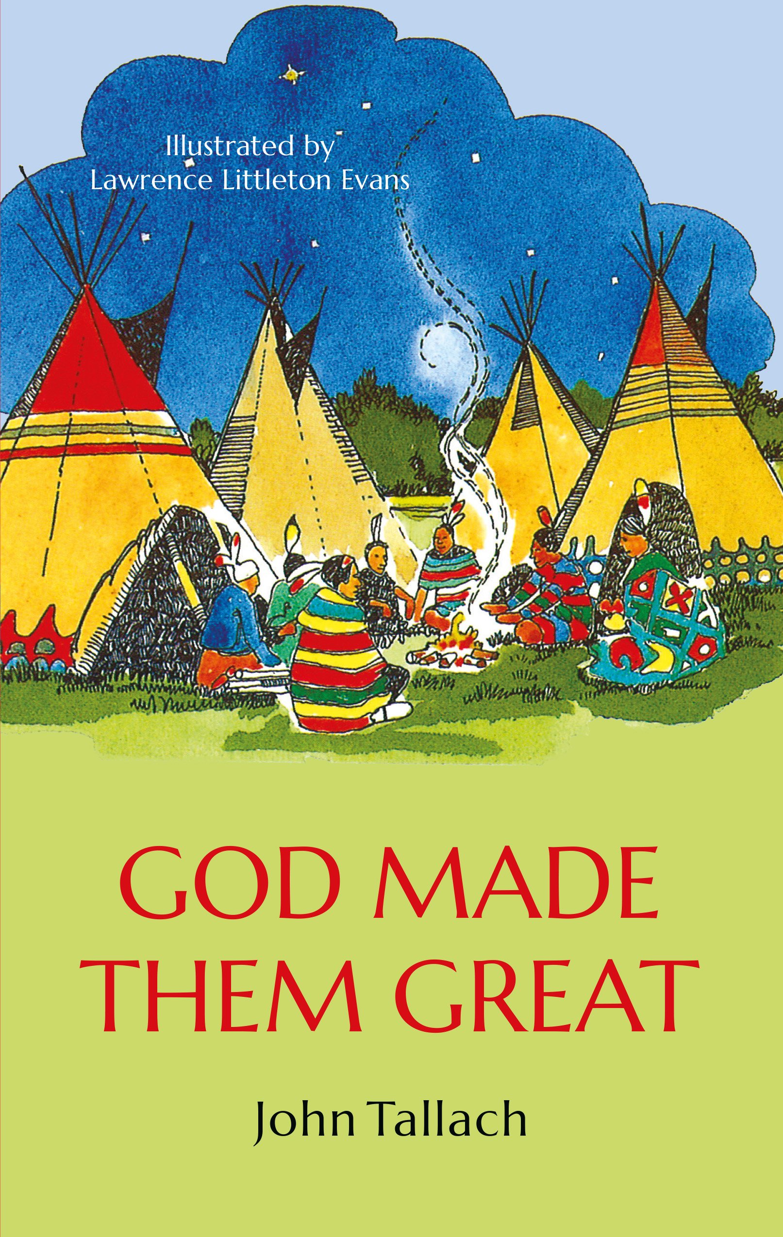 Colourful illustration of Native Americans sitting around a campfire near Tipis, highlighting Christian themes and biblical truths promoted by Banner of Truth UK.