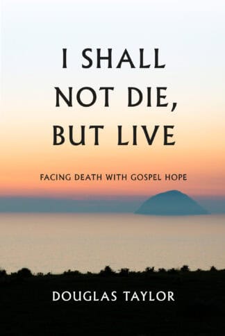 Inspirational Christian quote about living beyond death with gospel hope, featuring a serene sunset over water and silhouette landscape. Ideal for spiritual encouragement and faith-based sharing.